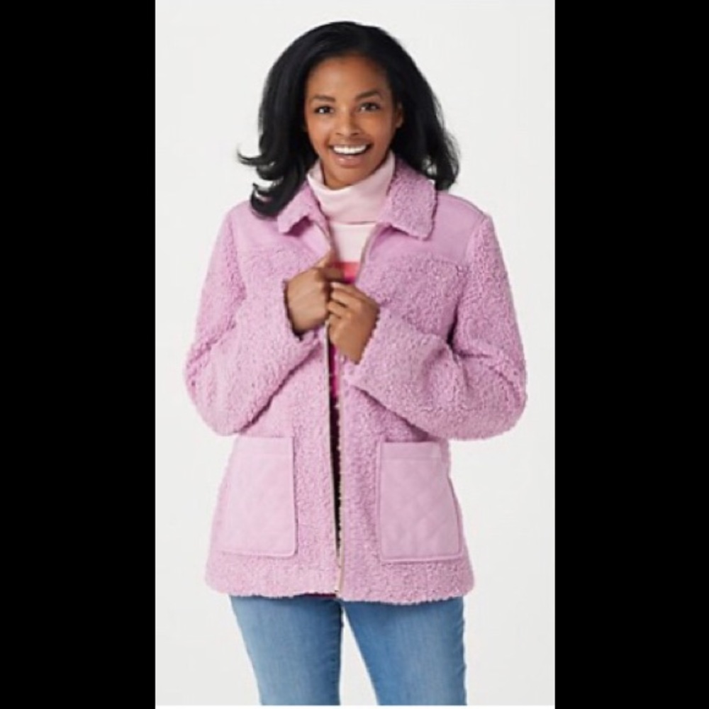 COPY - Isaac Mizrahi Live Faux Suede & Faux Shearling Teddy Coat